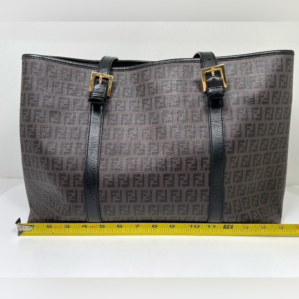 Auth FENDI Zucchino Tote Shoulder Bag Brown Black PVC Leather - Picture 10 of 15